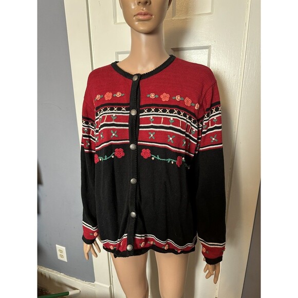 BFA 1X Cardigan, embroidered flowers, multicolored, arty, art to wear, classic - Picture 1 of 8